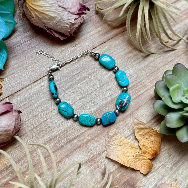 Bright Blue Turquoise Bracelet – 6 1/4" – Large Oval