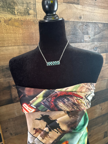 Checkered Pendant Bar Necklace