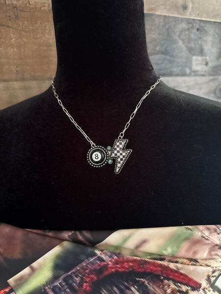 8 Ball Checker Bolt Necklace