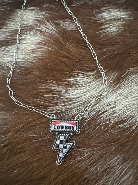 Dainty Cowboy Checker Bolt Necklace