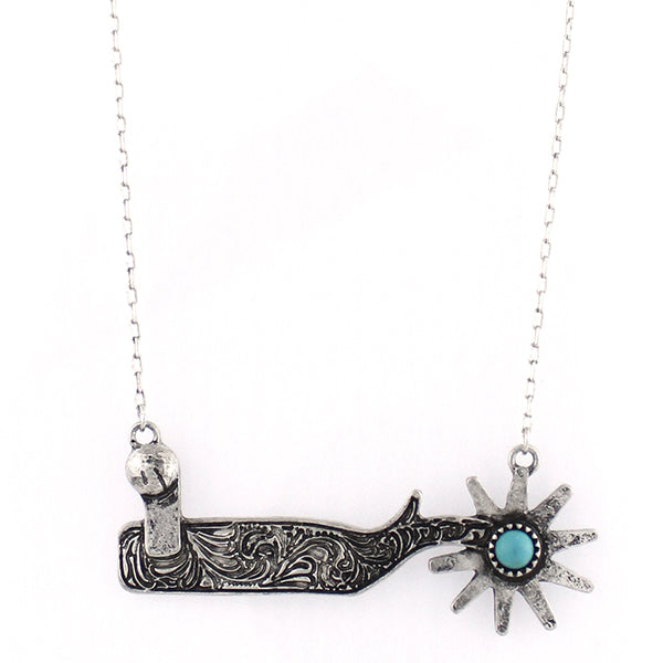 COWBOY BOOTS SPUR NECKLACE - SILVER / TURQUOISE