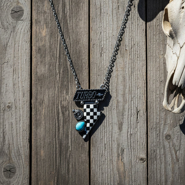 Western Turbo Checkered Bolt Necklace