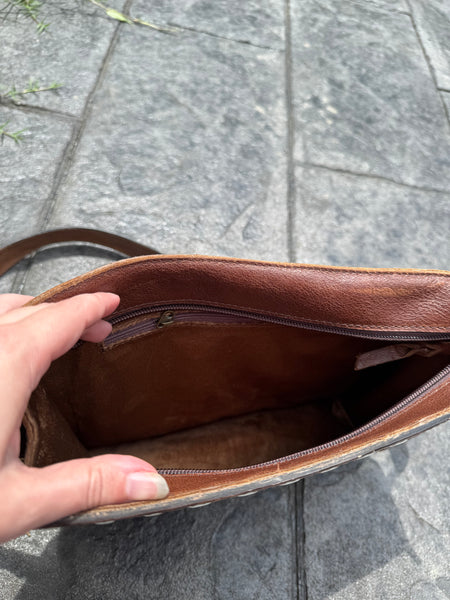 TURQUOISE LIGHTNING BOLT TOOLED LEATHER CROSSBODY BAG