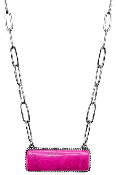 Agate Stone Bar Pendant Clip Chain Necklace