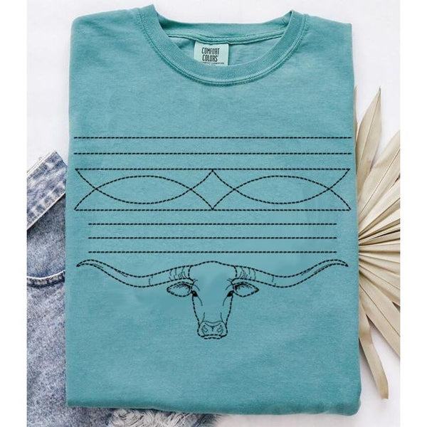 Boot Stitch Longhorn Tee - Seafoam