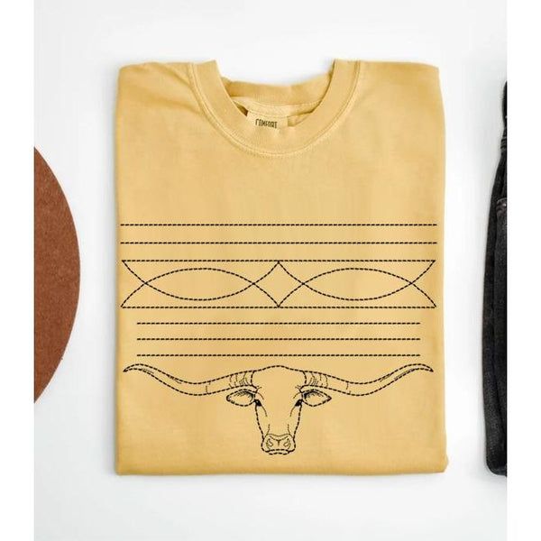 Boot Stitch Longhorn Tee - Mustard