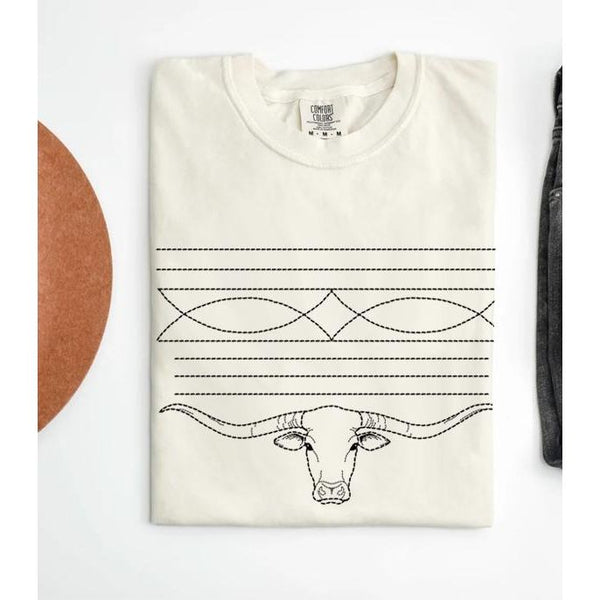 Boot Stitch Longhorn Tee - Ivory