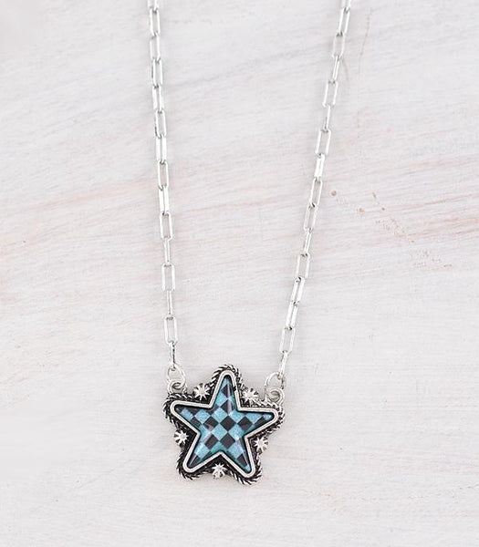 Checkered Star Necklace - 3 COLORS