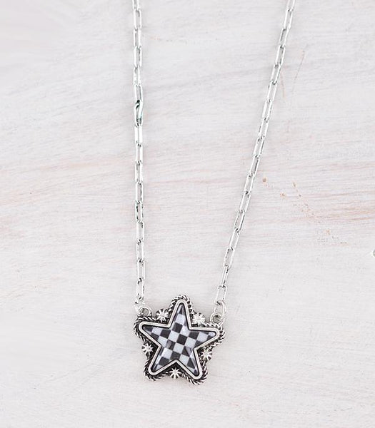 Checkered Star Necklace - 3 COLORS