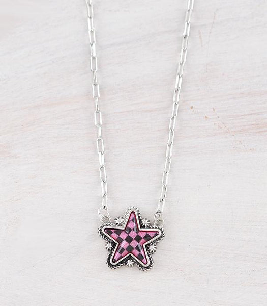 Checkered Star Necklace - 3 COLORS