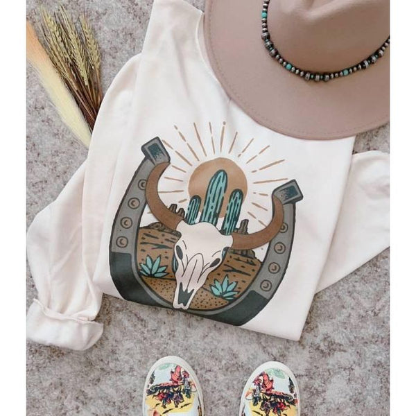 Bull Skull Horseshoe Sweatshirt