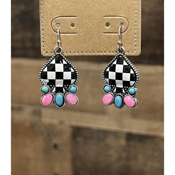 Opal Checker Spade Earrings