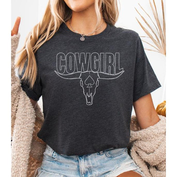 Cowgirl Bull Skull Spade Tee