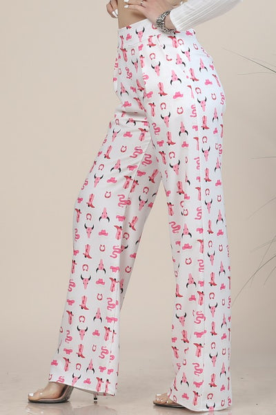 Pink Cowgirl Collage Printed Pants