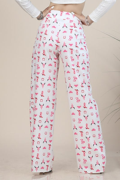 Pink Cowgirl Collage Printed Pants