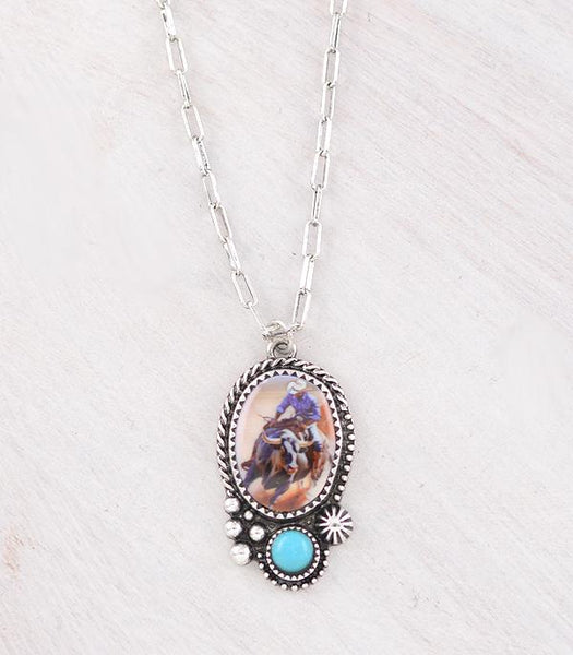 BULL RIDER CAMEO PENDANT NECKLACE