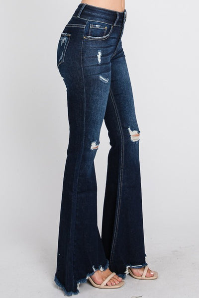 PETITE High Rise Destroyed Super Flare Jeans
