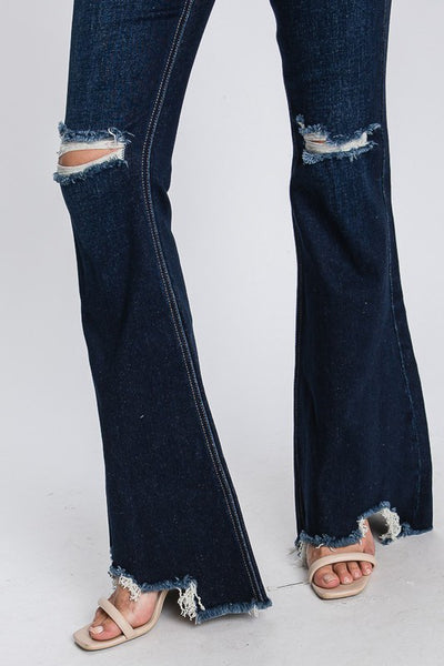 PETITE High Rise Destroyed Super Flare Jeans