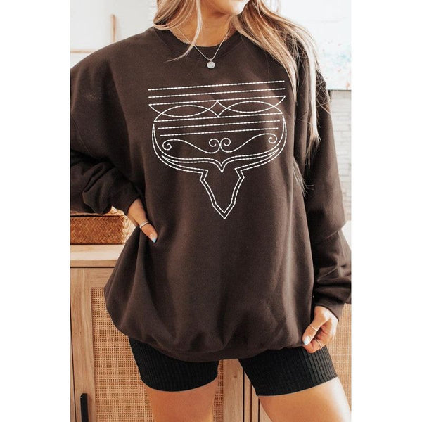 Western Boot Stitch Graphic Fleece Sweatshirt - Multiple Colors