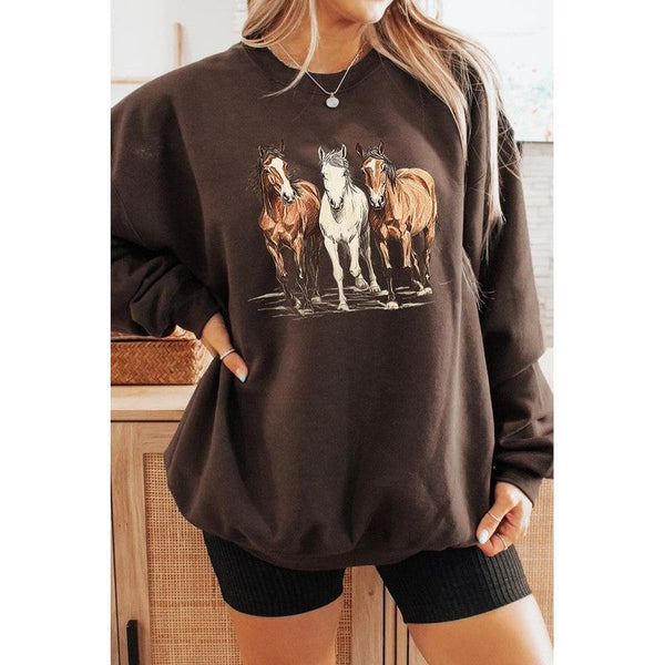 Three Horses Western Graphic Sweatshirt