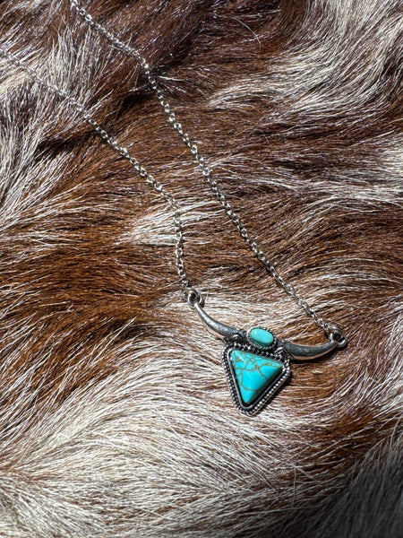 Western Steer Head Stone Pendant Necklace