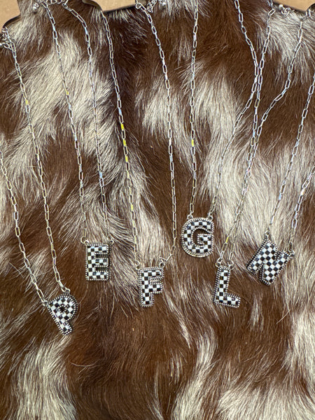 Checker Initial Necklace - Multiple Options