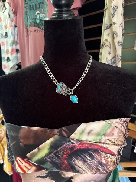 WESTERN CHAIN TXR SEMI STONE NECKLACE - SILVER / TURQUOISE