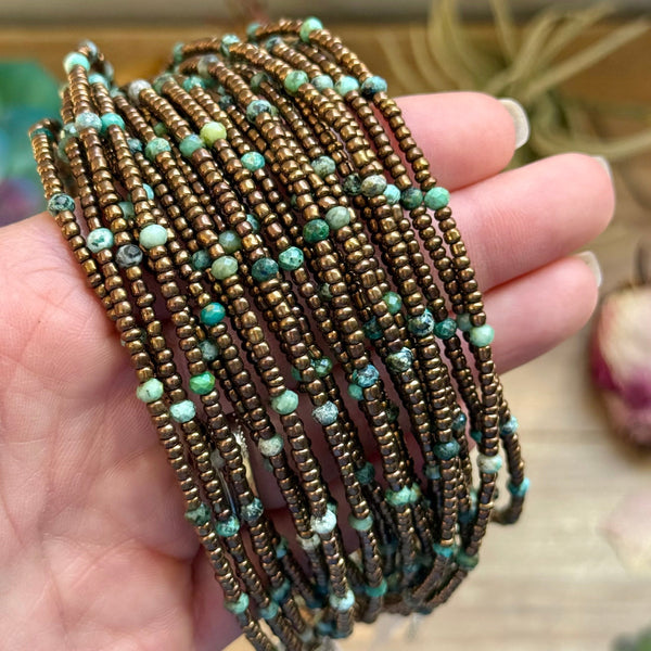 Turquoise & Copper Glass Bead Choker 14”