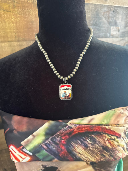 Western Cowboy Portrait Beaded Necklace