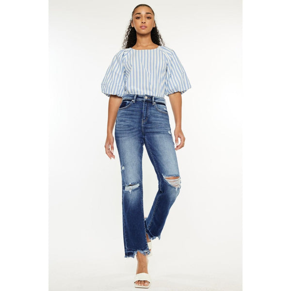 Kancan - High Rise Distressed Slim Straight Jeans