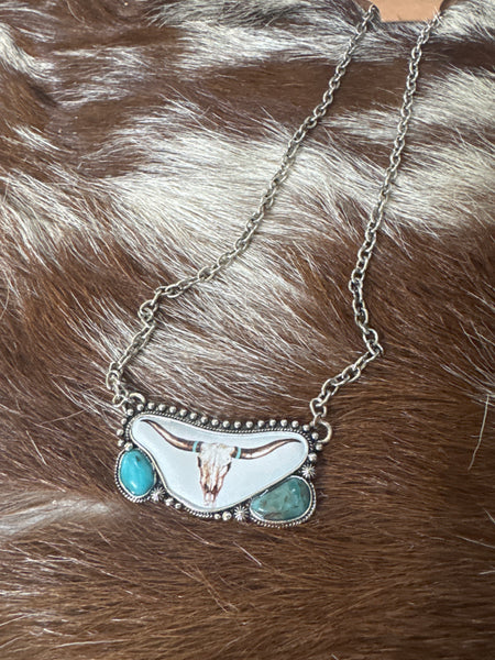 Steer Print w/ Stone Necklace
