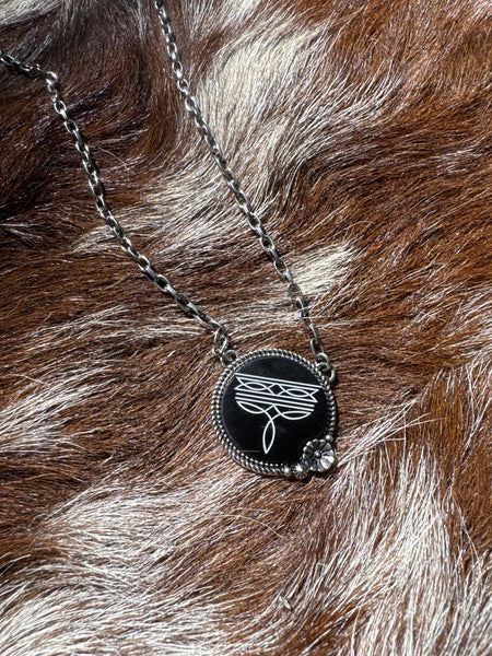 Western Boot Stitch Circle Necklace - Black