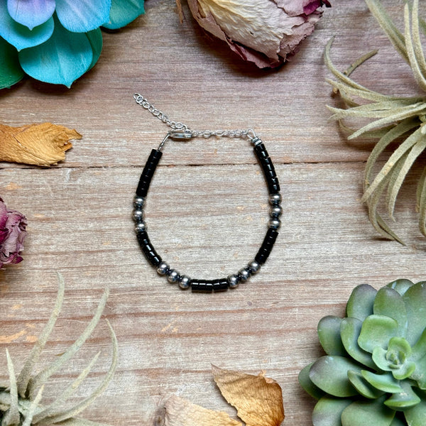 Black Onyx & Sterling Silver Bracelet – 6 1/4" – 5mm