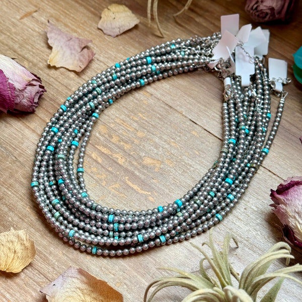 15” Variscite Turquoise Heishi Necklace – 4mm Silver Plated beads