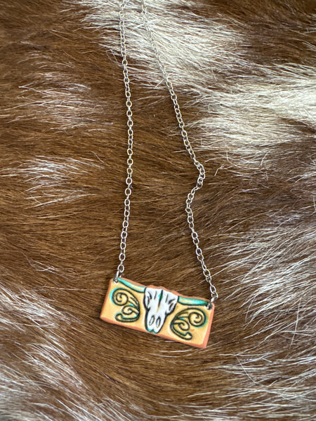 Leather Bull Skull Bar Necklace
