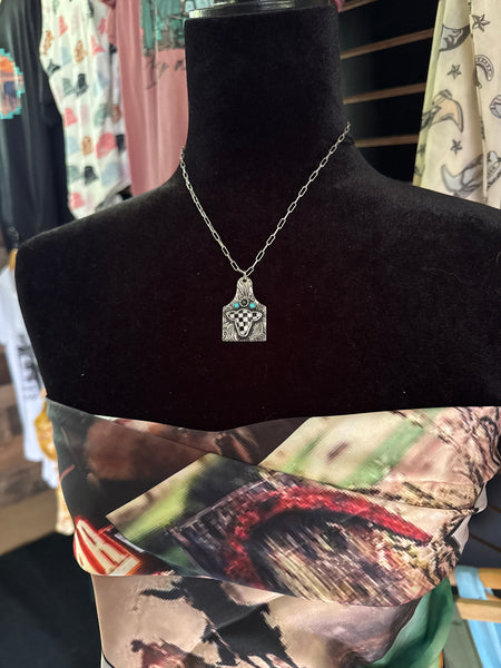 Checker Cow Tag Necklace