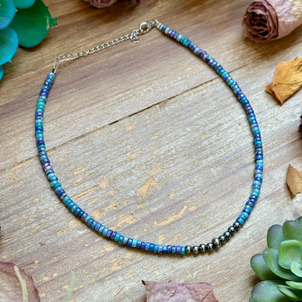 Sterling Silver Pearls choker and Purple Dolomite Heishi