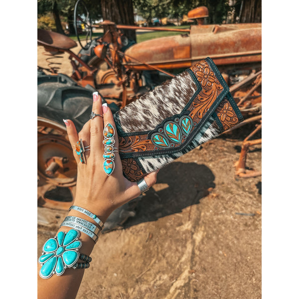 The Turquoise Tooled Beauty Wallet a Haute Southern Hyde Exclusive Cowhide Western Wallet