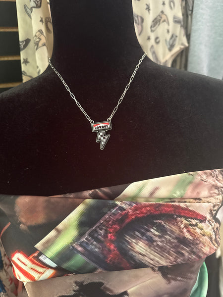 Dainty Cowboy Checker Bolt Necklace