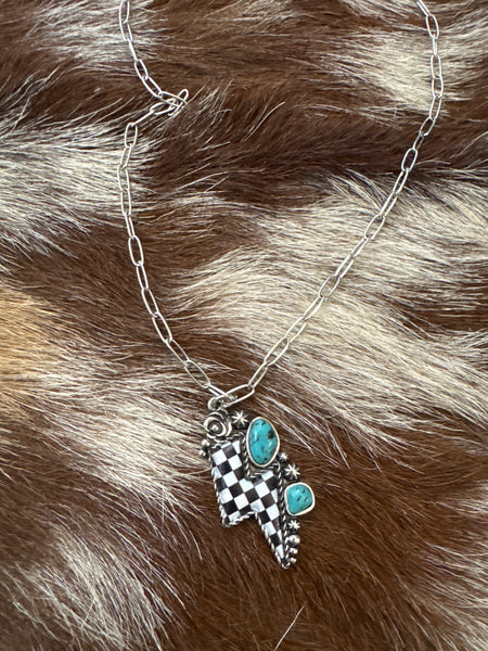 Checkered Lightning Bolt Necklace