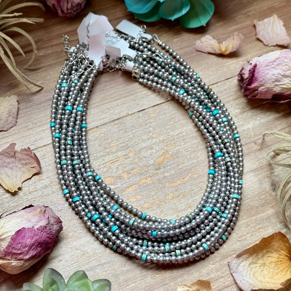 15” Variscite Turquoise Heishi Necklace – 4mm Silver Plated beads