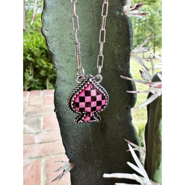 Checker Spade Necklace - Pink