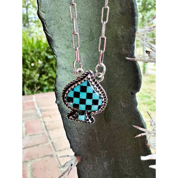 Checker Spade Necklace - Turq