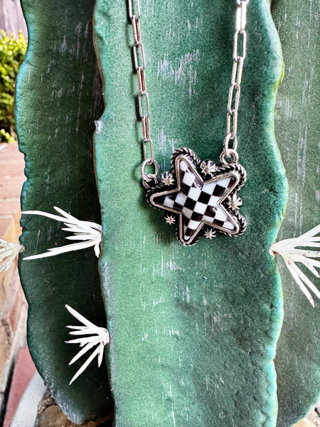 Checkered Star Necklace - 3 COLORS