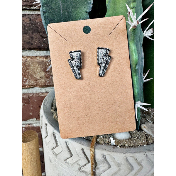 Western Dainty Thunder Stud Earrings -Silver