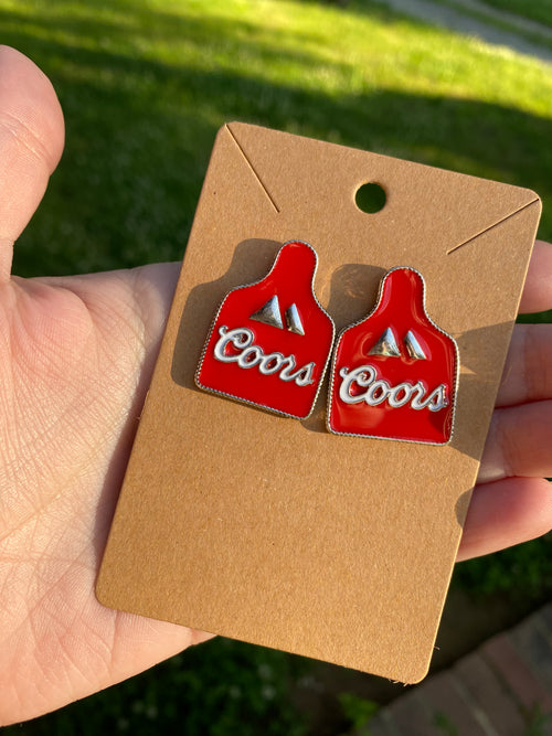 Beer Babe Cattle Tag Earrings