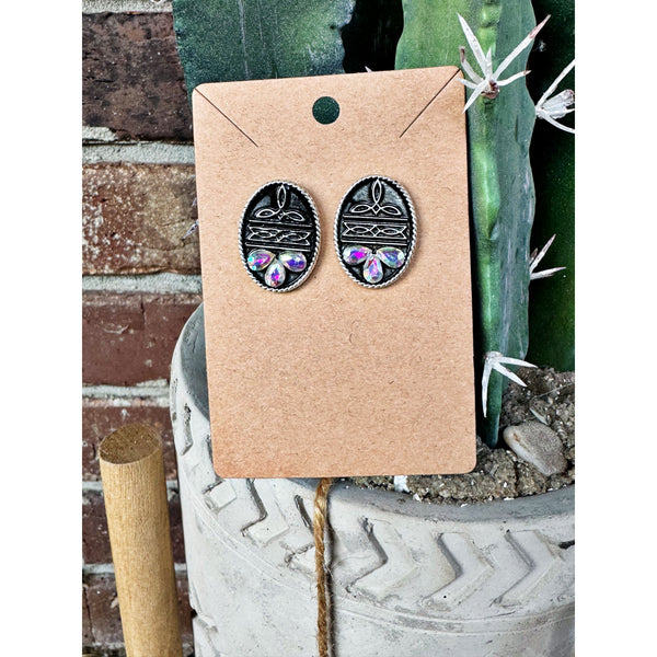 Boot Stitch Rhinestone Earrings