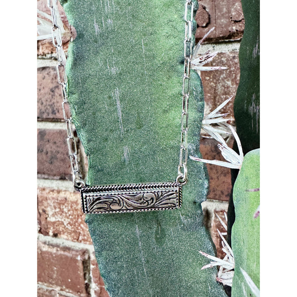 Arena Nights Tooled Bar Necklace - Silver