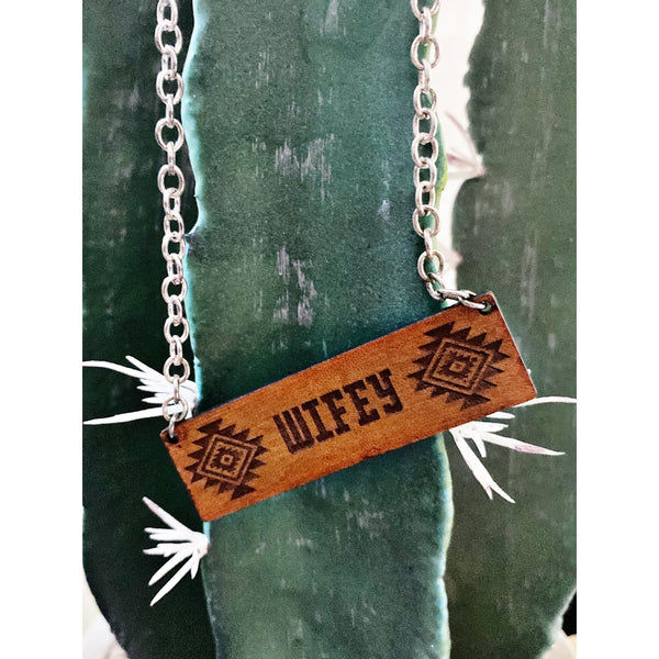 Wifey Leather Bar Necklace