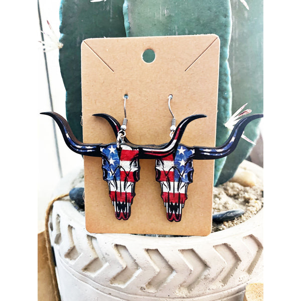 Red, White && Bull Earrings